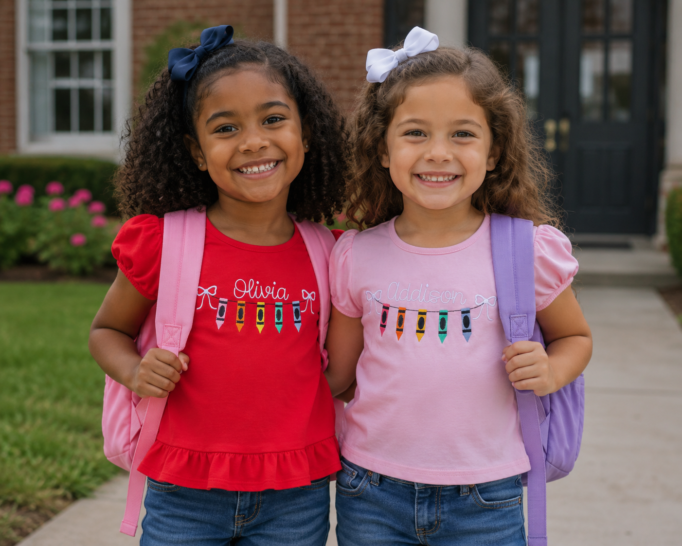 Girls Crayons Monogram Embroidered Shirt