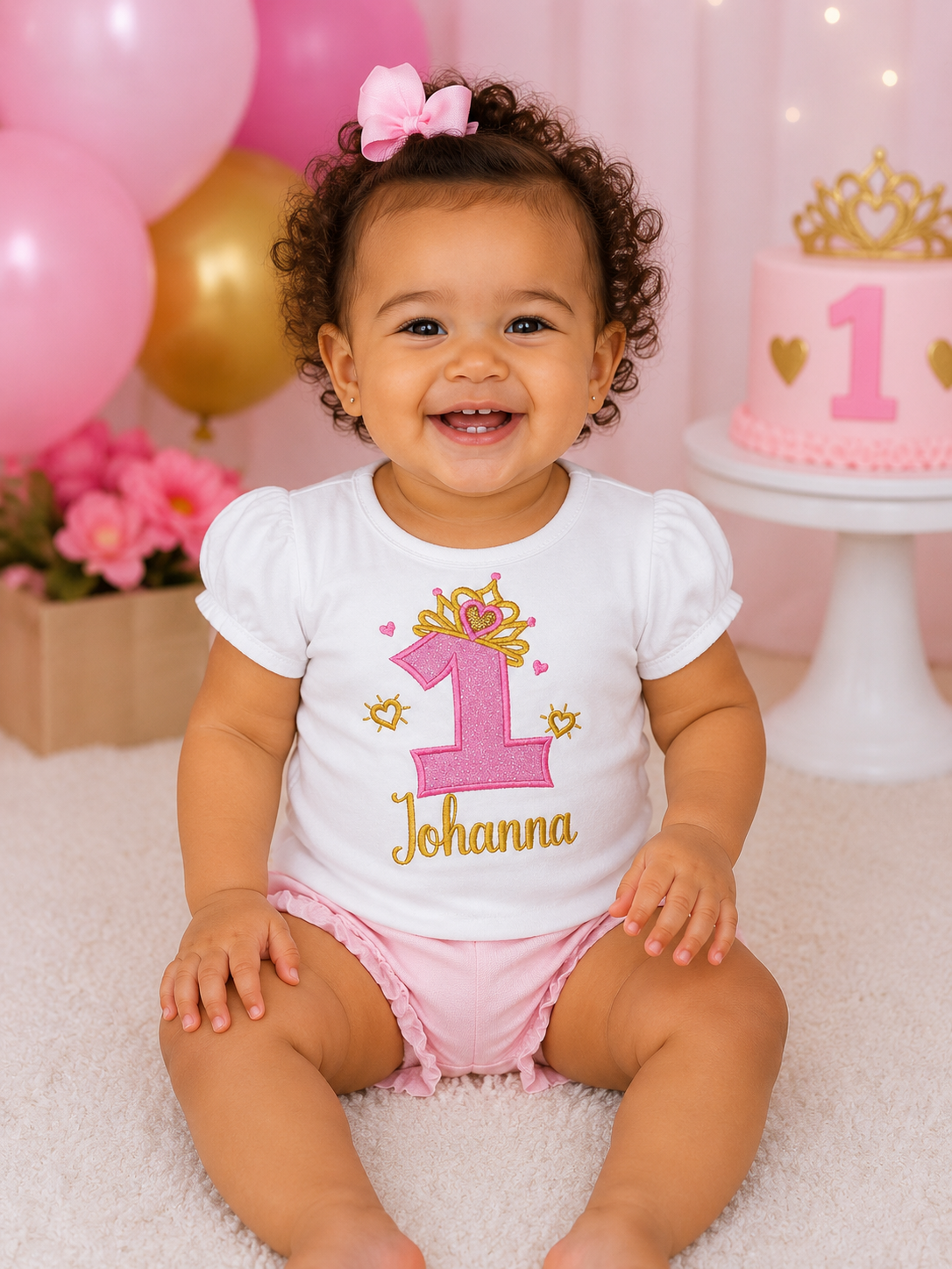 Girls 1st Birthday Crown Embroidered Shirt