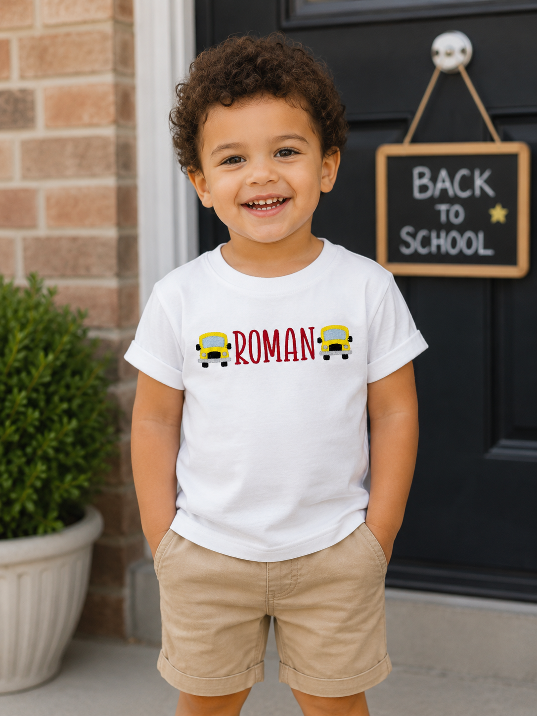 Boys Monogrammed Bus Embroidered Shirt