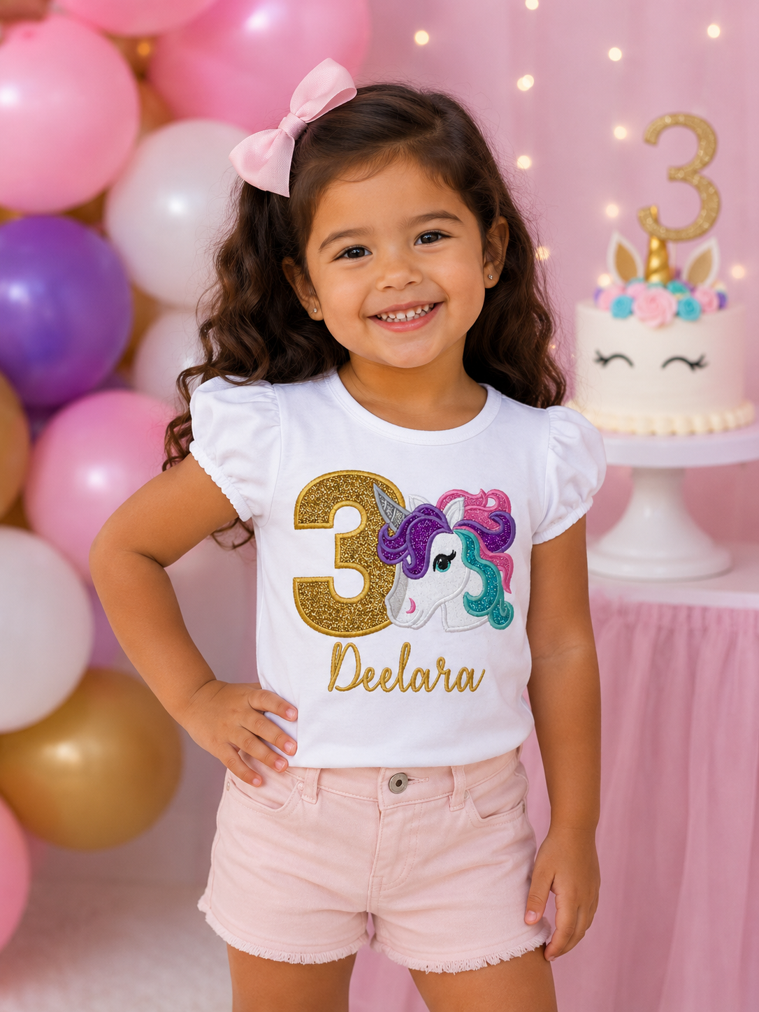 Girls 3rd Birthday Unicorn Embroidered Shirt