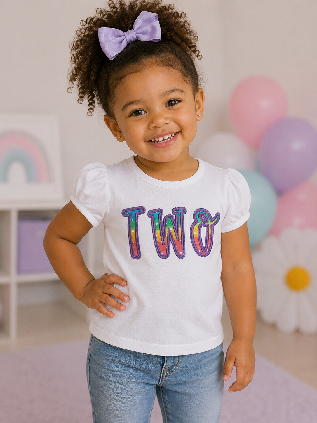 Girls Two Rainbow Embroidered Shirt