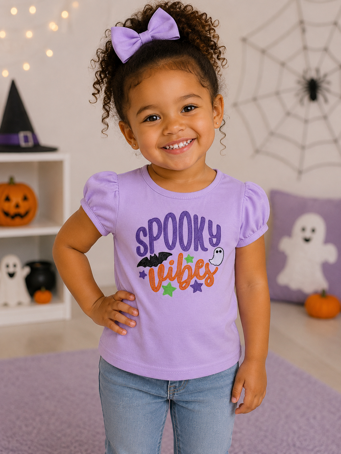 Girls Spooky Vibes Embroidered Shirt