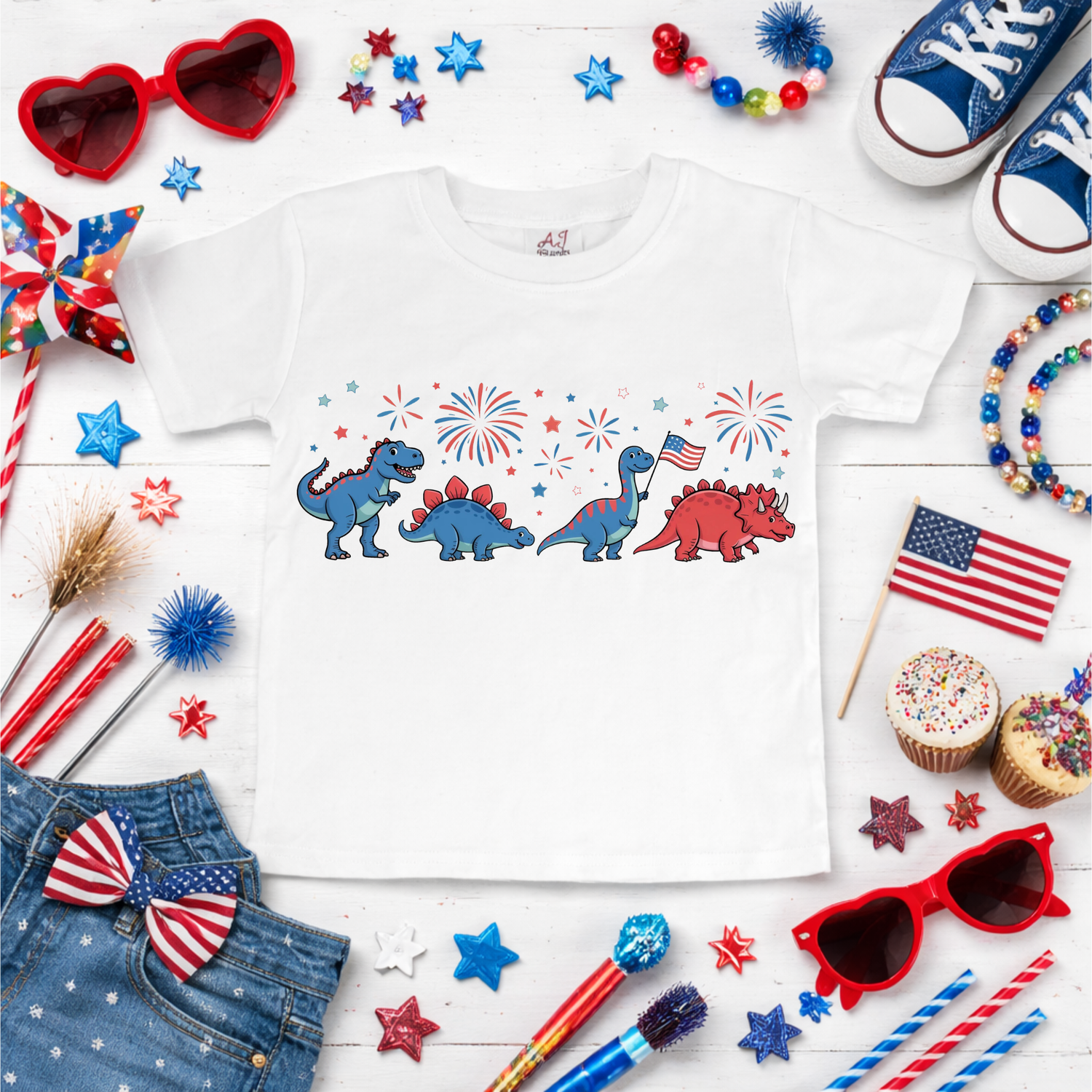 Boys Patriotic Dinosaurs Shirt