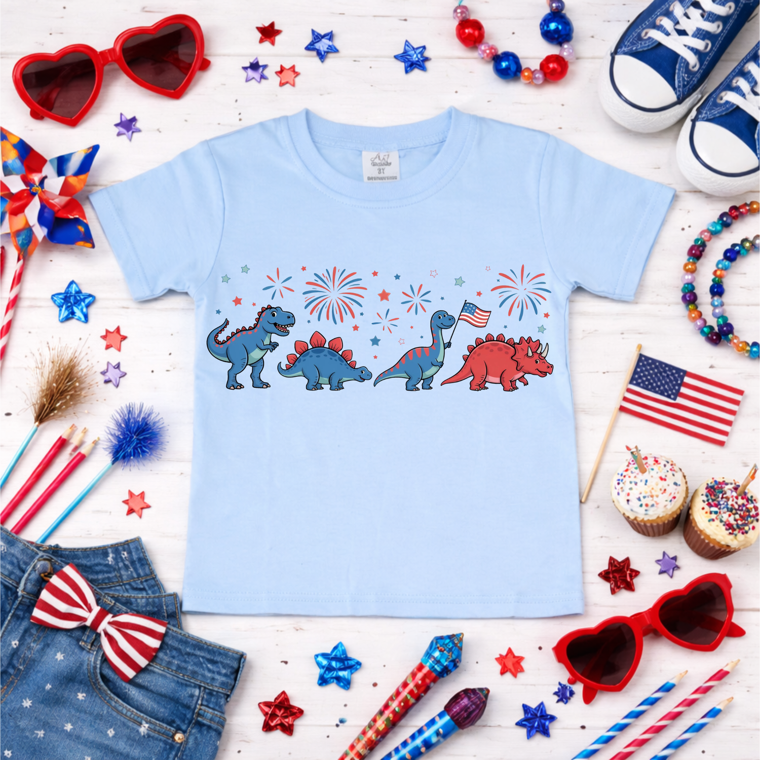 Boys Patriotic Dinosaurs Shirt