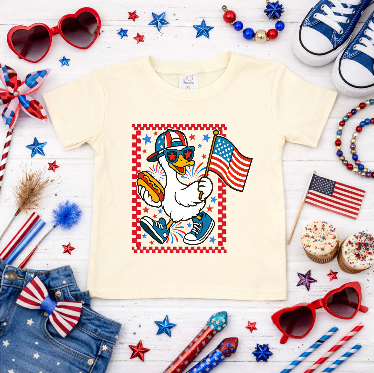 Boys Patriotic Duck with Hotdog Shirt