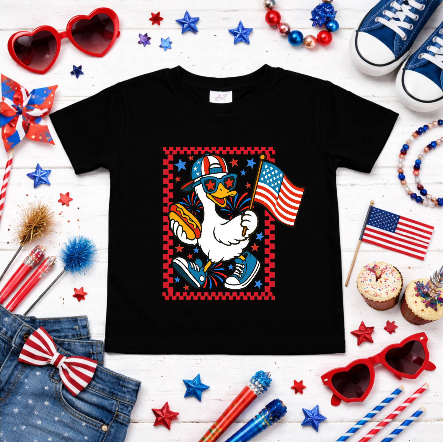 Boys Patriotic Duck with Hotdog Shirt