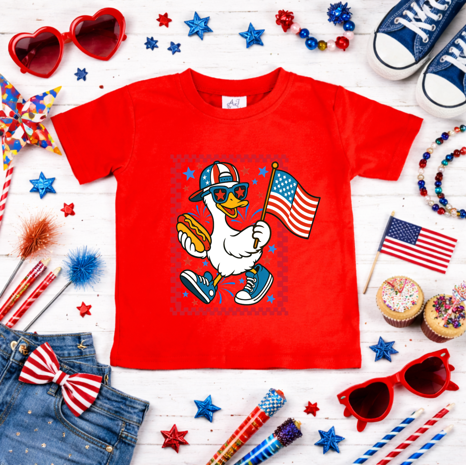 Boys Patriotic Duck with Hotdog Shirt