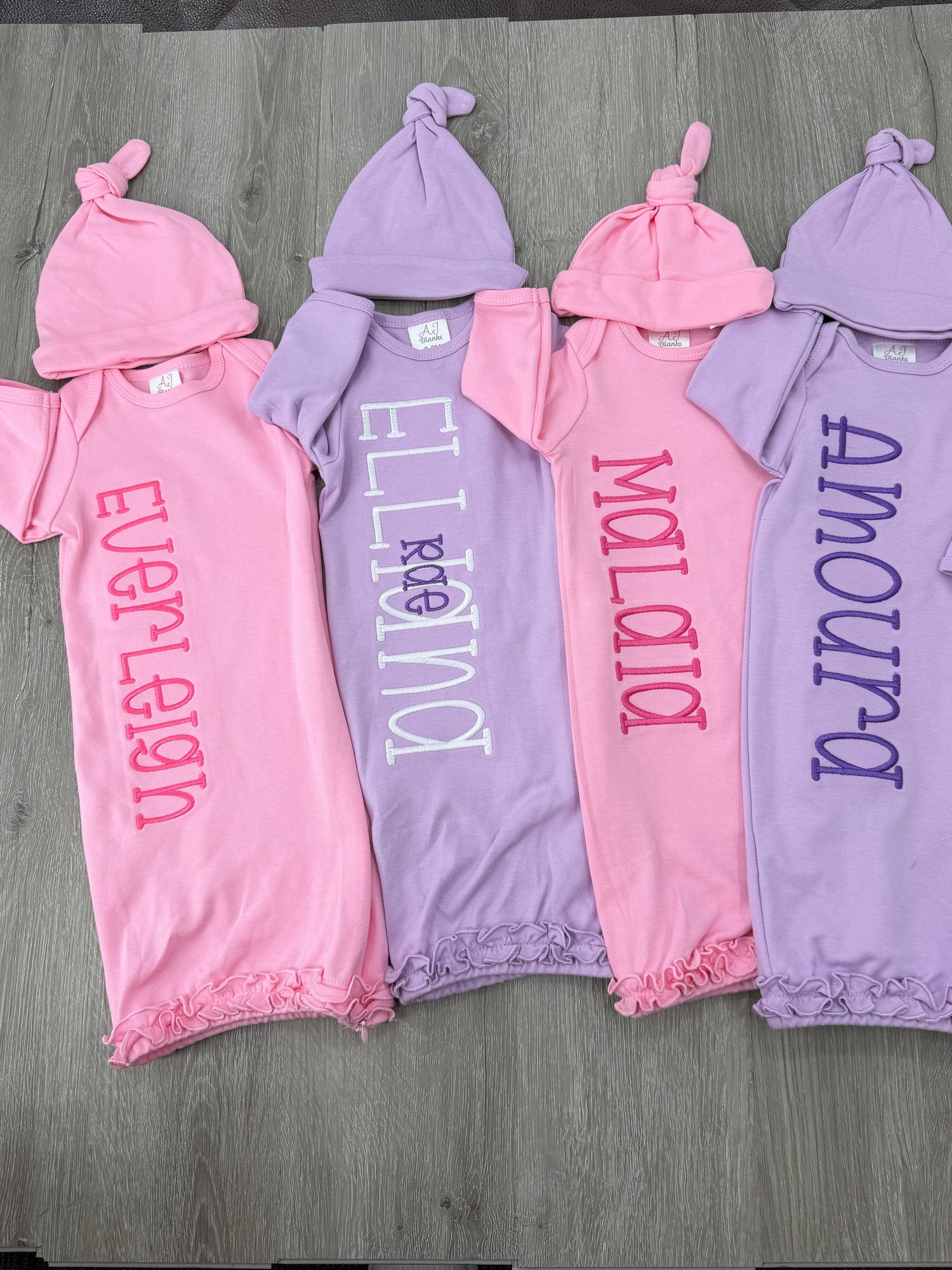 Ruffle Monogram Baby Gown and Hat Set