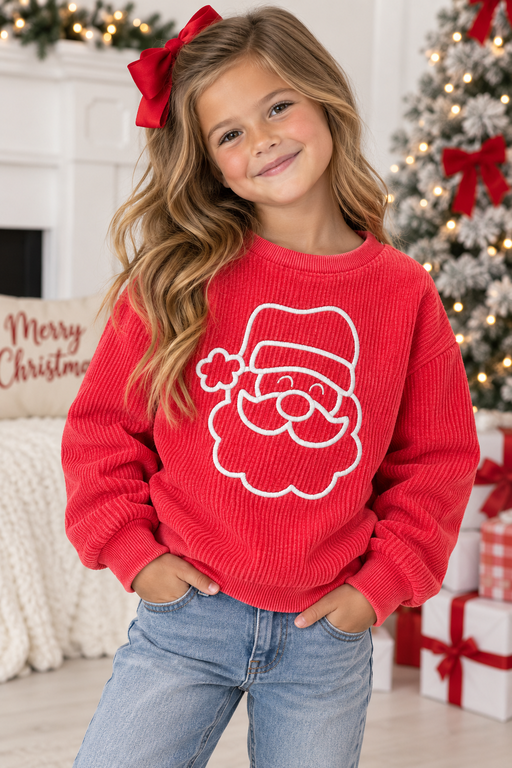 Santa Corded Sweatshirt – Youth Christmas Sweatshirt