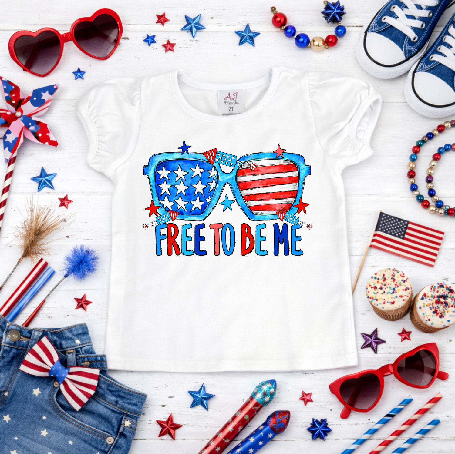 Girls Printed Free to be Me 4th of July Shirt