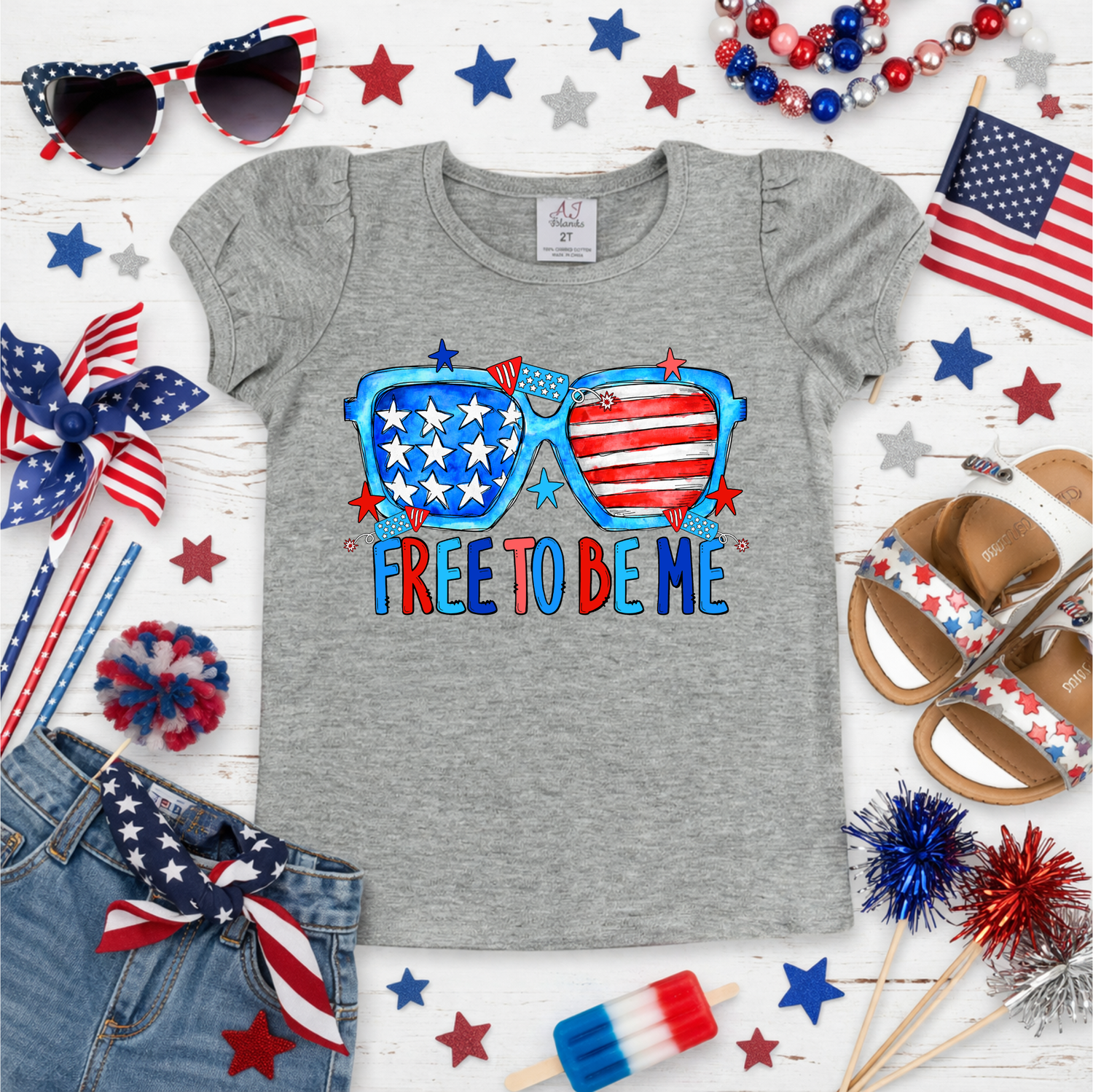 Girls Printed Free to be Me 4th of July Shirt