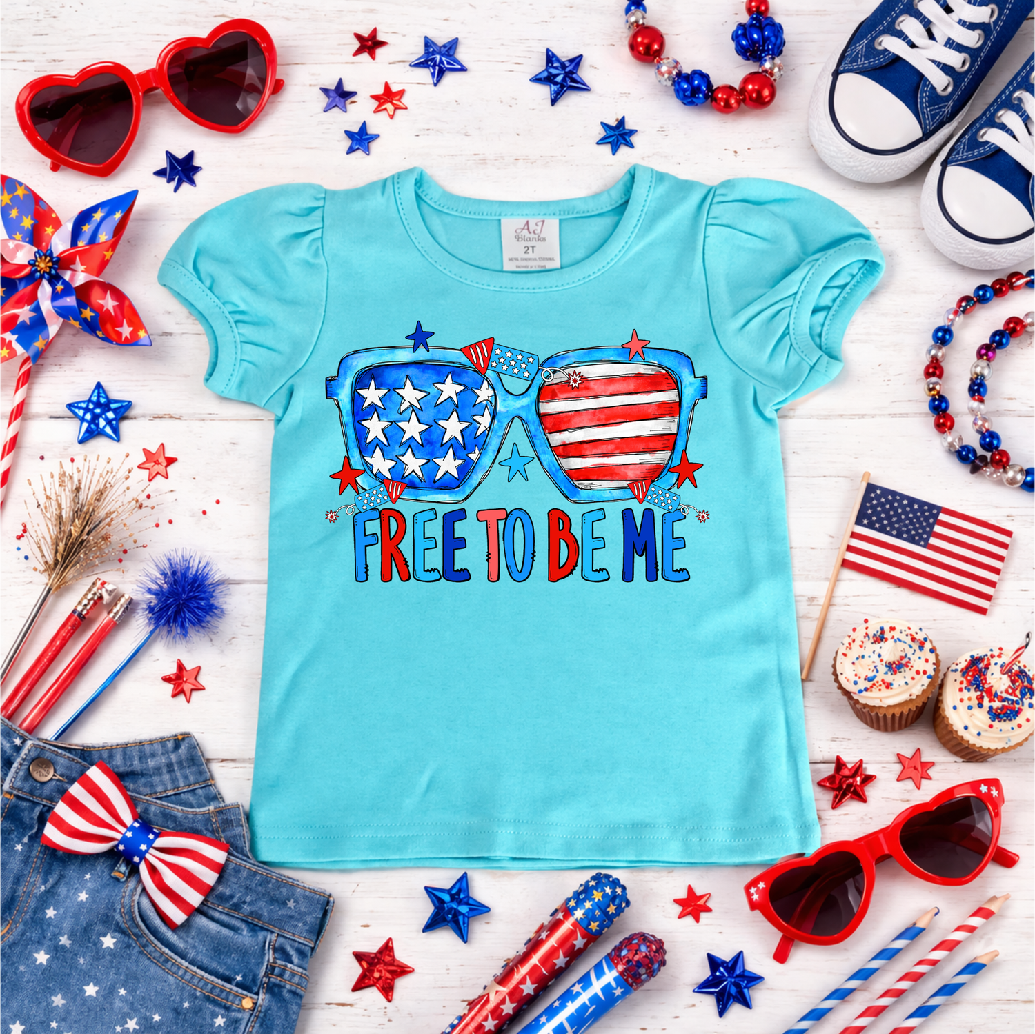 Girls Printed Free to be Me 4th of July Shirt
