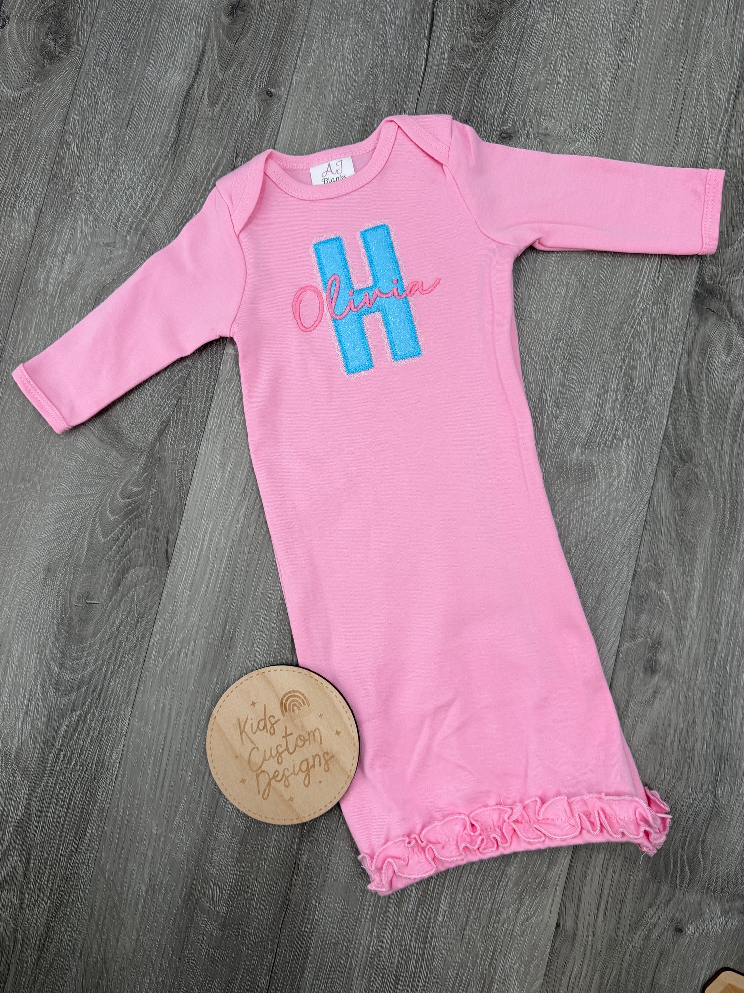 Embroidered Lace Monogram Baby Gown