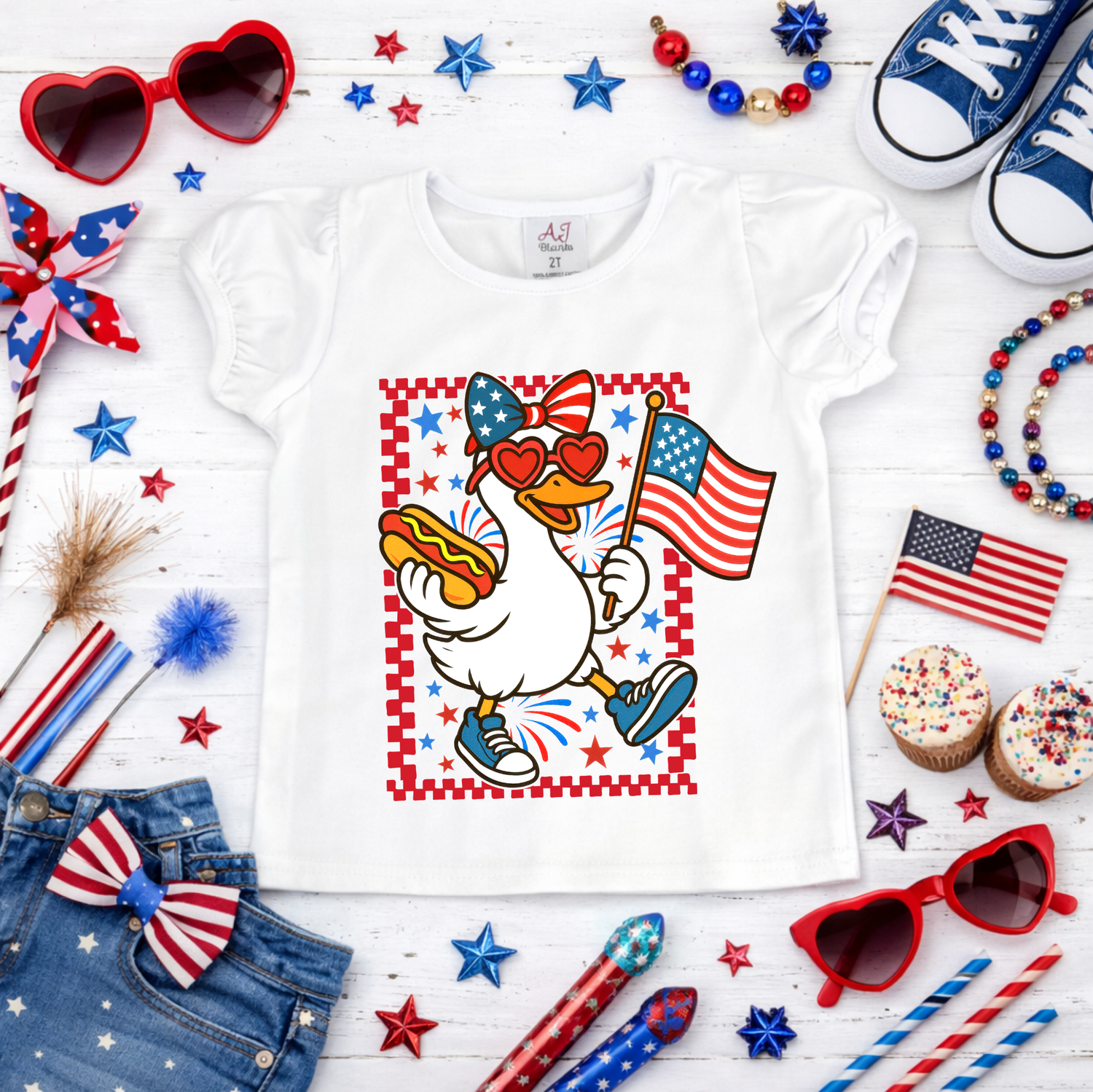 Girls 4th of July Duck with Bow Shirt