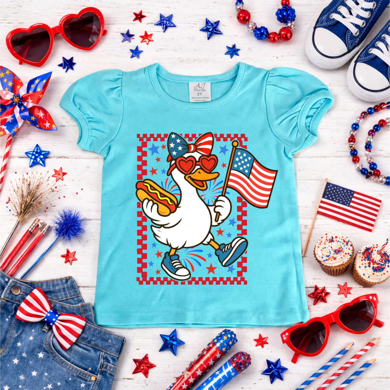 Girls 4th of July Duck with Bow Shirt