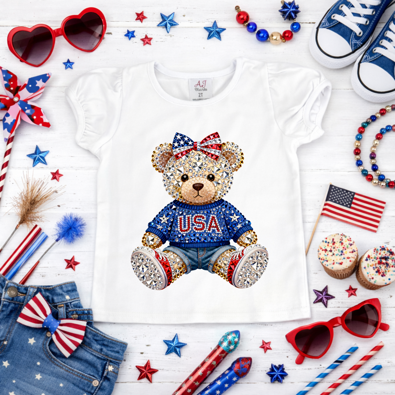 Girls USA Bear 4th of July Shirt