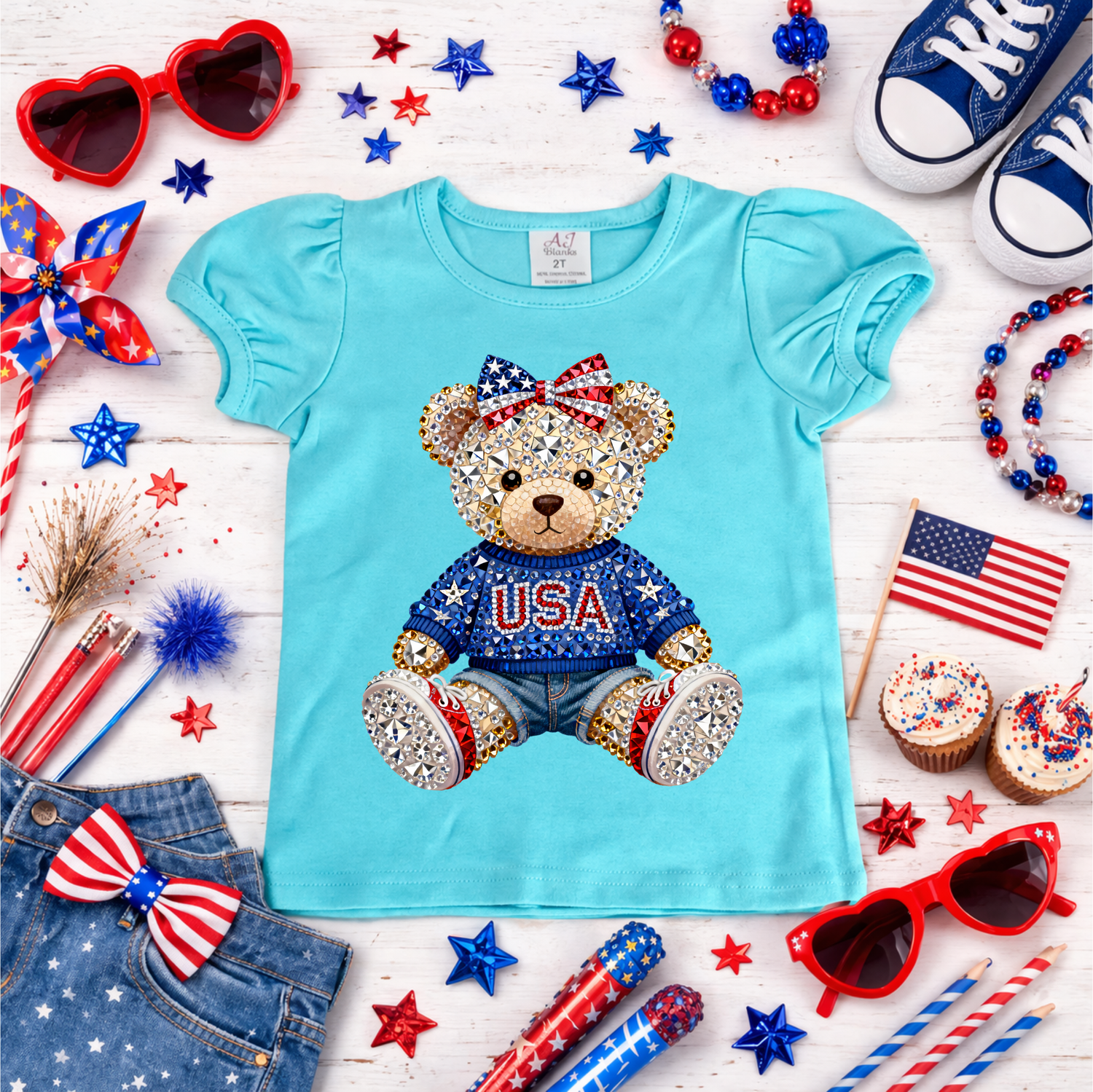 Girls USA Bear 4th of July Shirt
