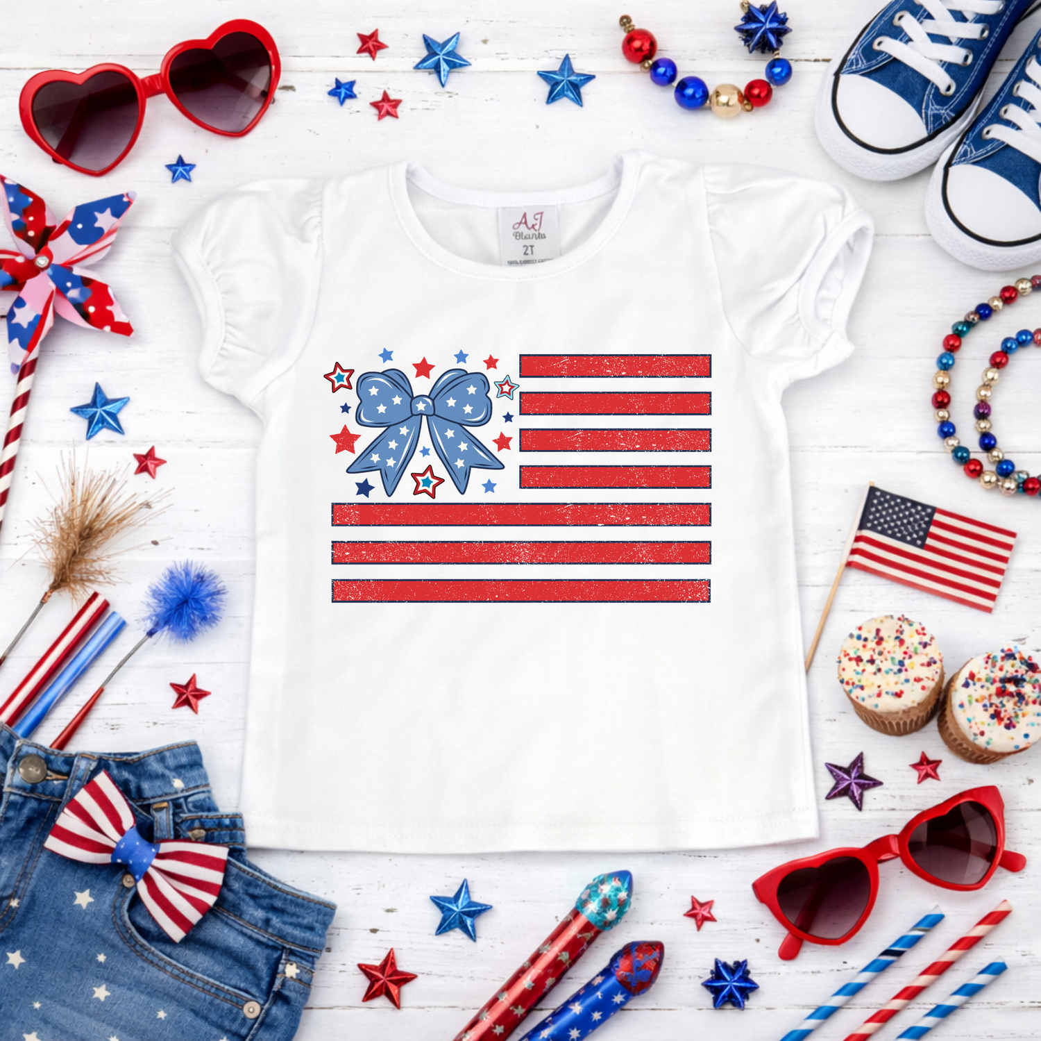 Girls USA Bow Flag Shirt