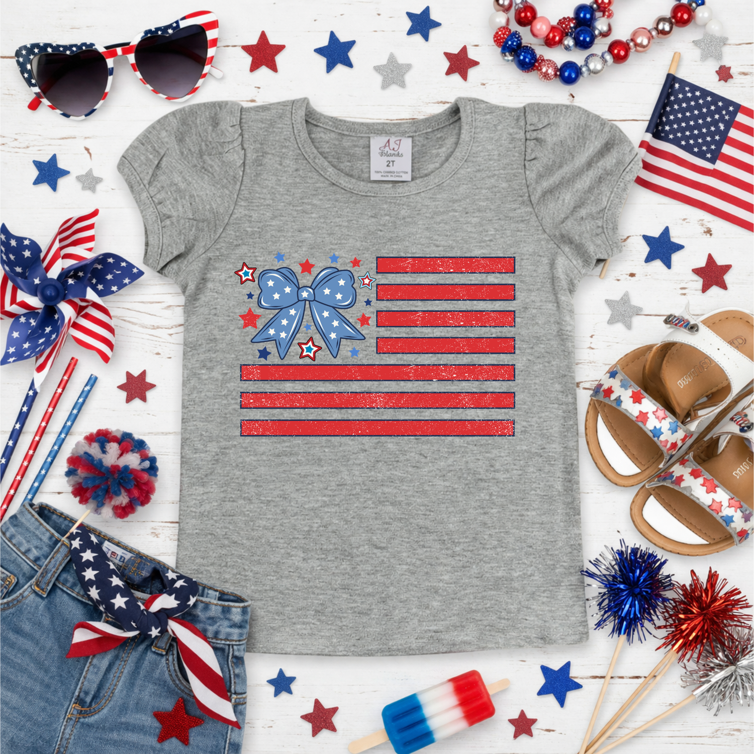 Girls USA Bow Flag Shirt