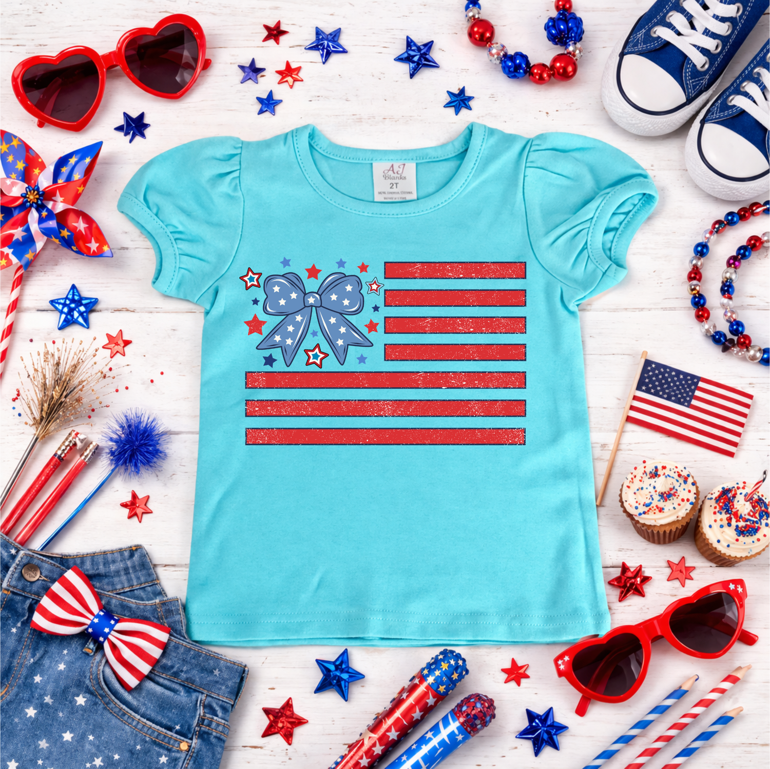 Girls USA Bow Flag Shirt