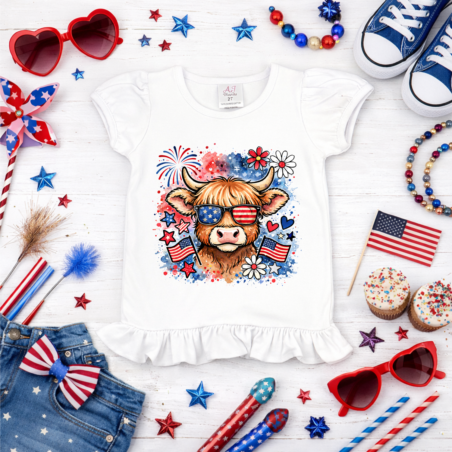 Girls Patriotic Cow Shirt