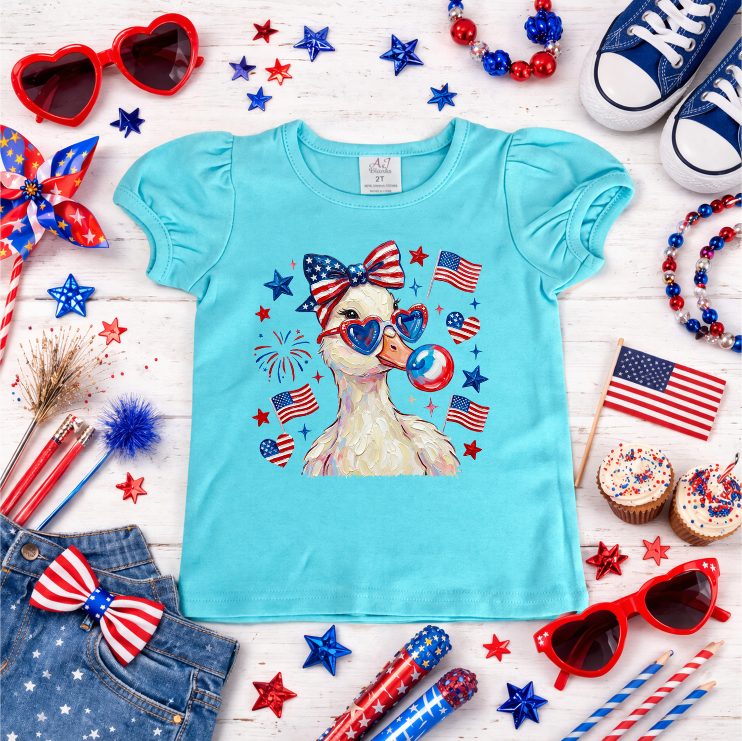 Girls Patriotic Duck with Glasses Shirt