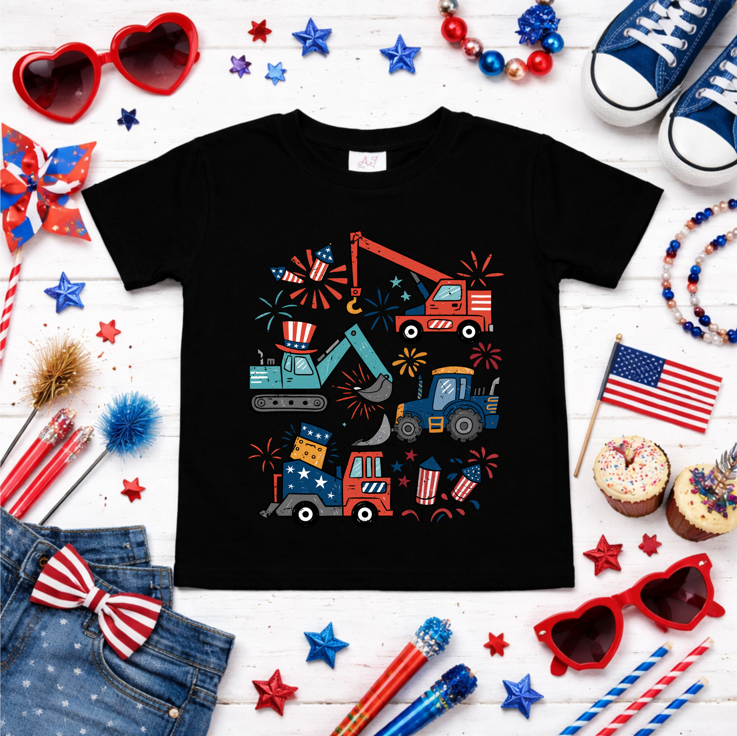 Boys 4th of July Construction Trucks Shirt