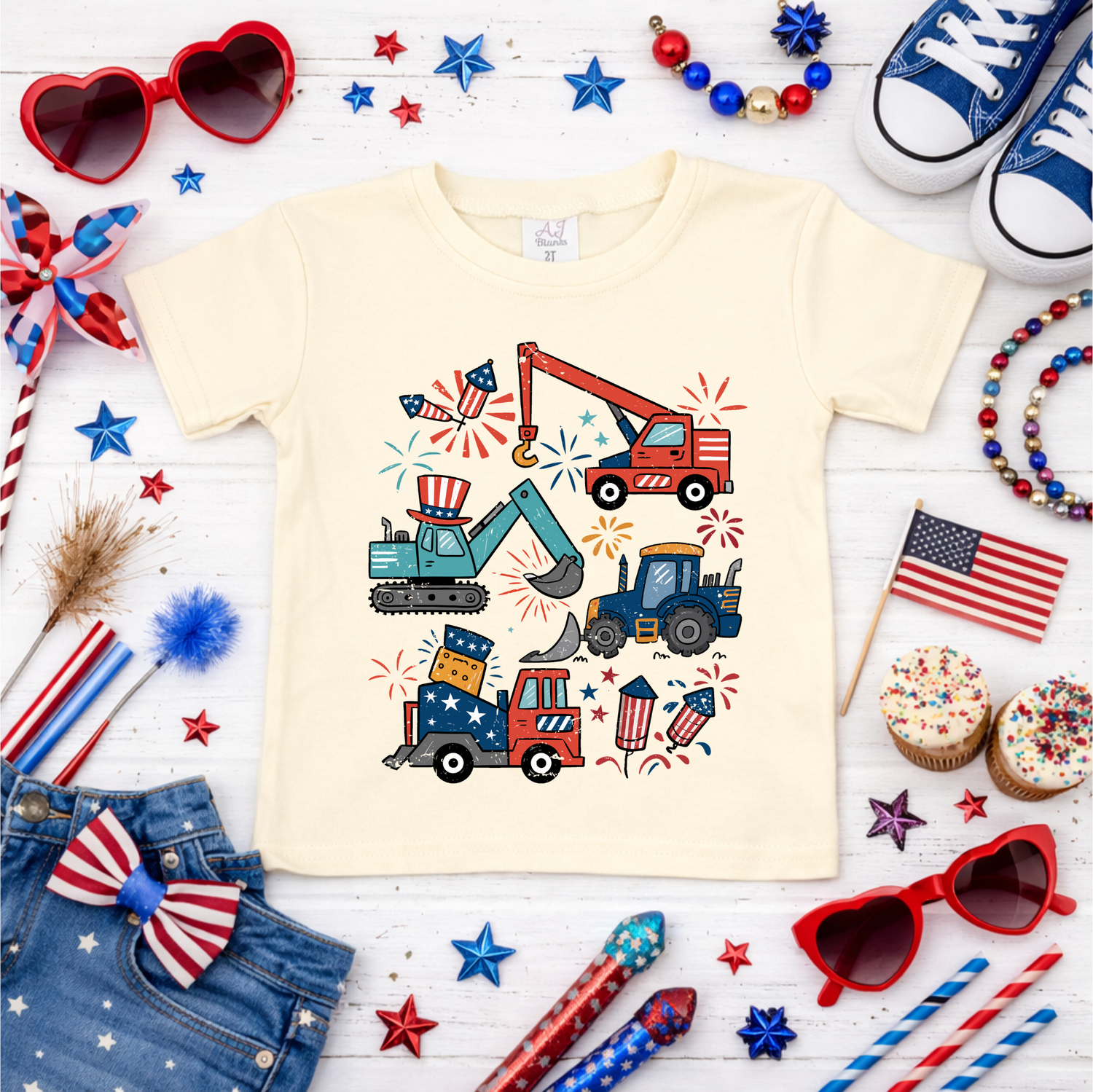 Boys 4th of July Construction Trucks Shirt
