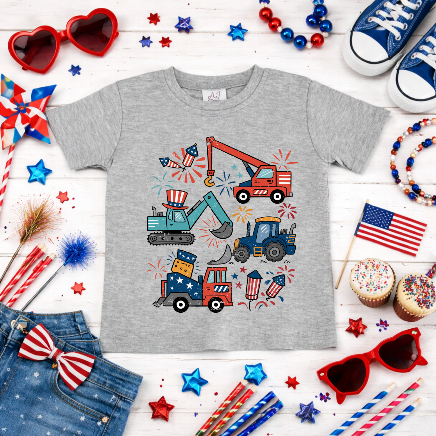 Boys 4th of July Construction Trucks Shirt