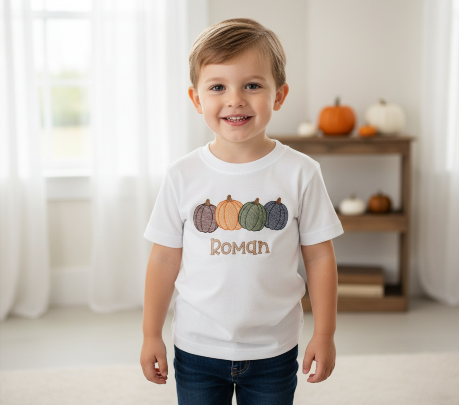 Boys Pumpkins Embroidered Shirt