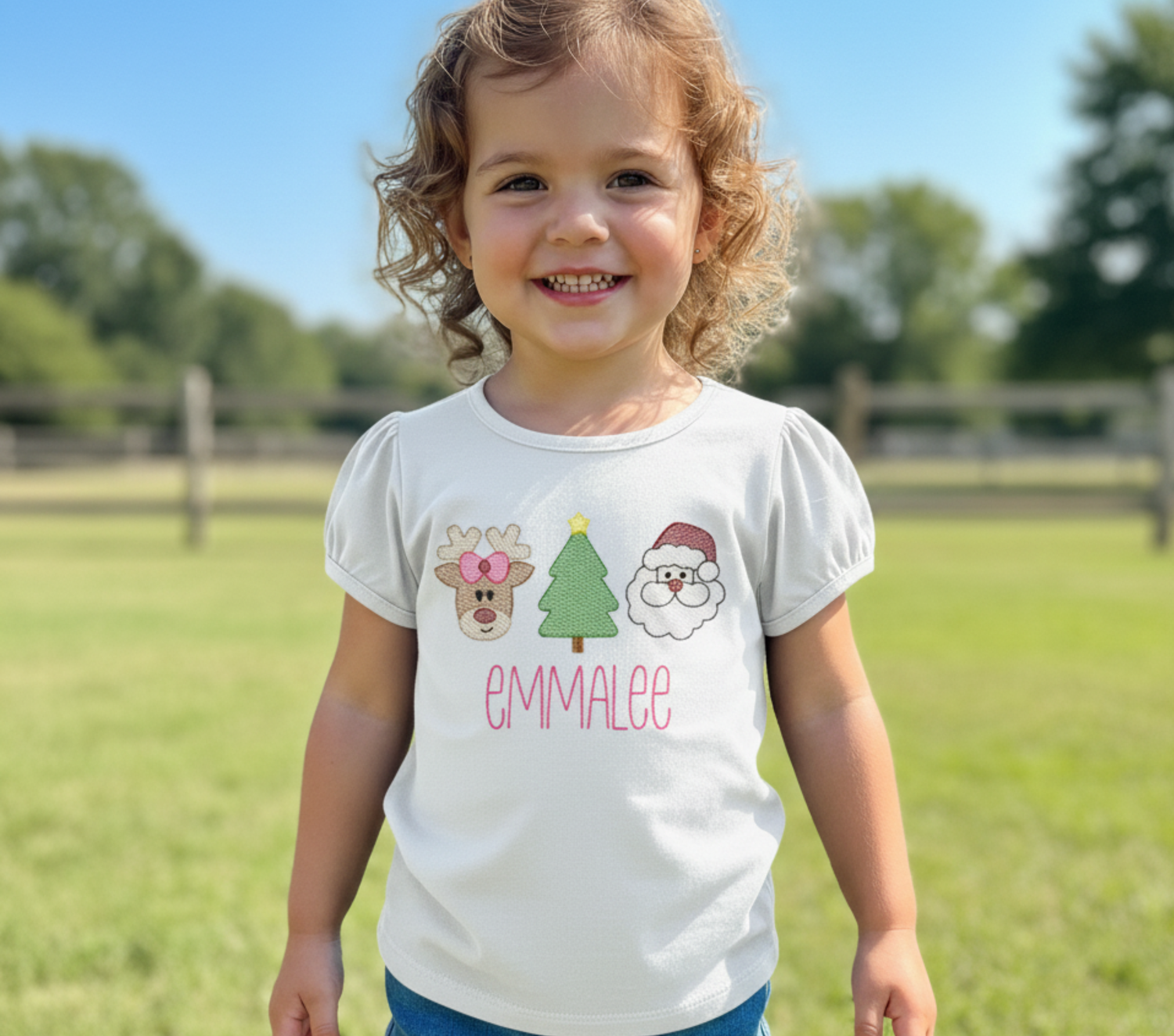 Girls Christmas Embroidered Shirt